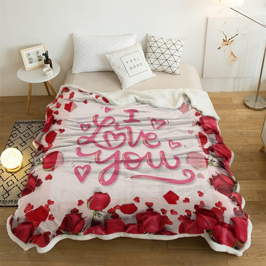 Red Rose Flower Sherpa Blanket Thick Velvet Flannel Bedspreads Office Nap Throw Sofa Cover Bedding