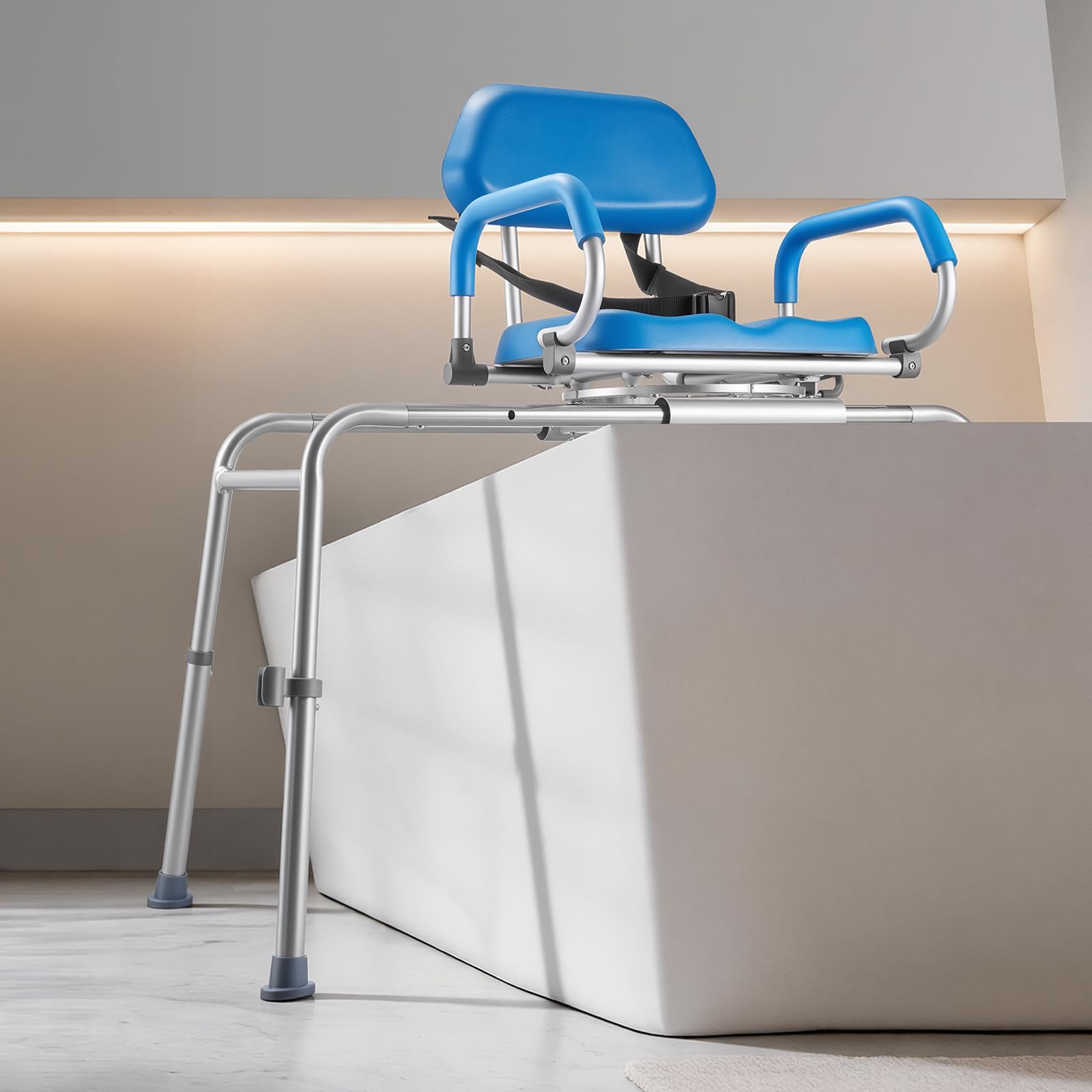 VEVOR Sgabello Scorrevole per Vasca da Bagno, Sedile Girevole per Trasferimento in Vasca Carico max. 150 kg, Sedia da Bagno Altezza Regolabile con Braccioli Schienale Ribaltabile per Anziani