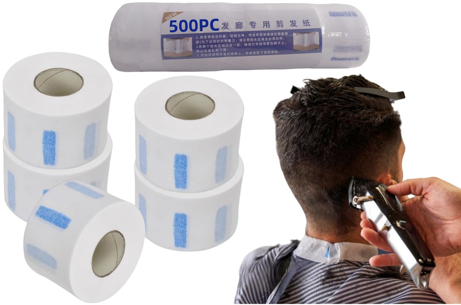 Carta Collo Barbiere,500pcs Carta Collo Barbiere Usa e Getta,Carte Collos Parrucchiere,Neck Strips,Elastica Fascia Protettiva,Bianco