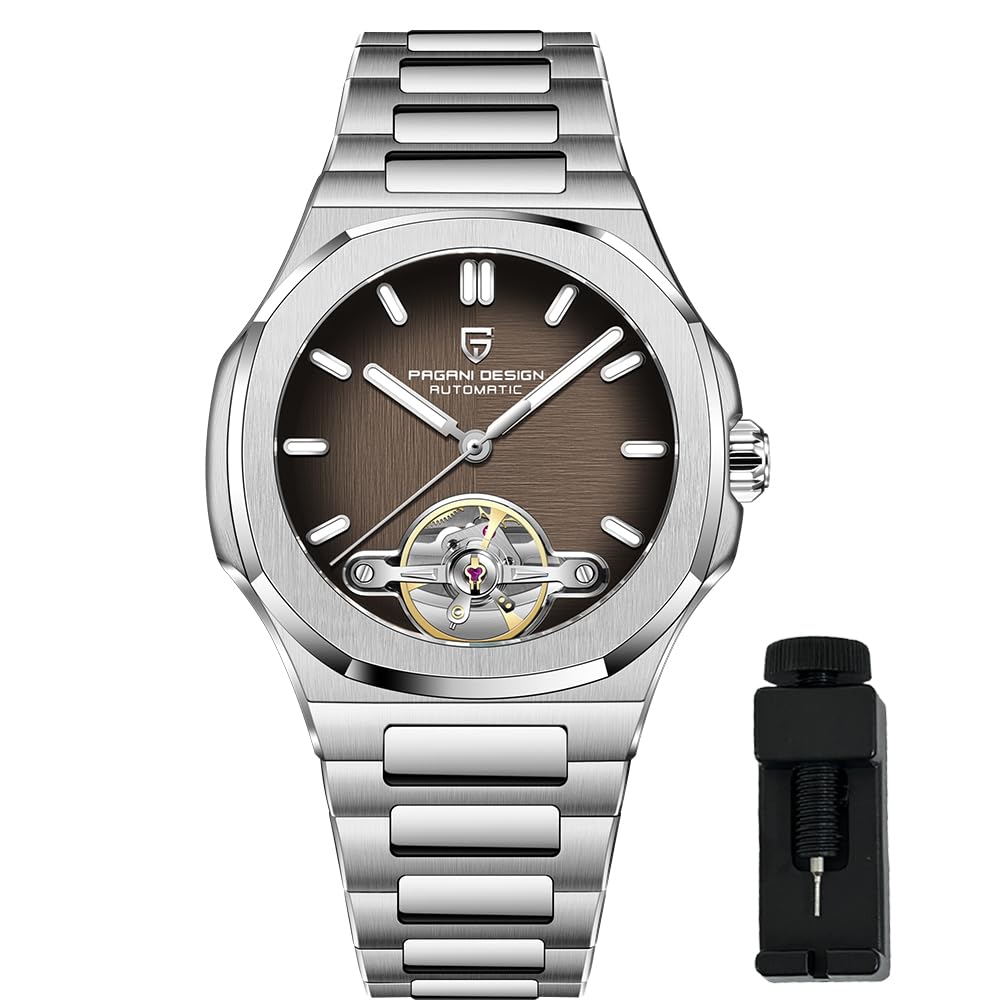 Pagani Design Herrenuhr, PD-YS025, Herren Automatik, Skelett Tourbillon, mechanisches Uhrwerk, sportliches Saphirglas, Edelstahlarmband, 42 mm Gehäuse