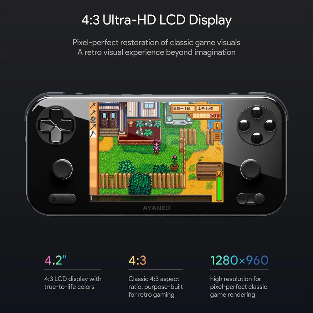 AYANEO Pocket S, Mini palmare da gaming retrò, con Snapdragon G3x Gen 2, display LCD 1280 x 960, joystick effetto Hall, telaio interamente in metallo CNC, per emulazione di giochi classici (nero, 12