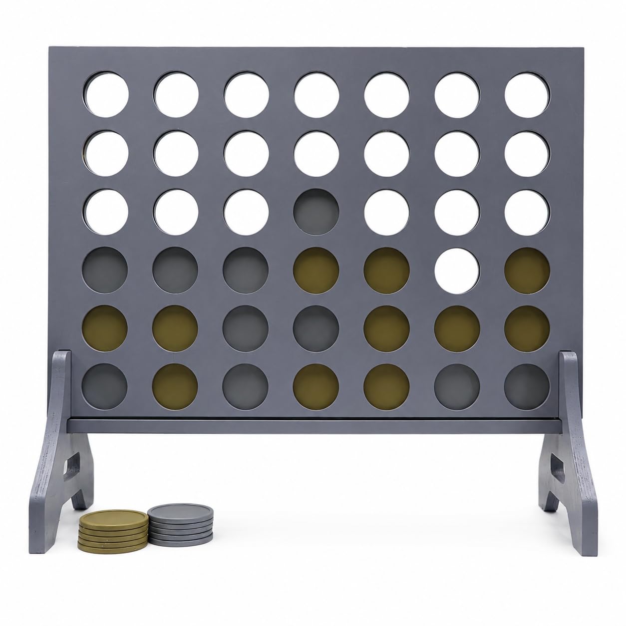 Giant 4 in a Row Game for Family &amp; Adults – Tailgating Pros Jumbo Grey Wooden Four in a Row Indoor &amp; Outdoor Yard Game for Family Party Fun, Portable Activities for Patio, Backyard, and Camping