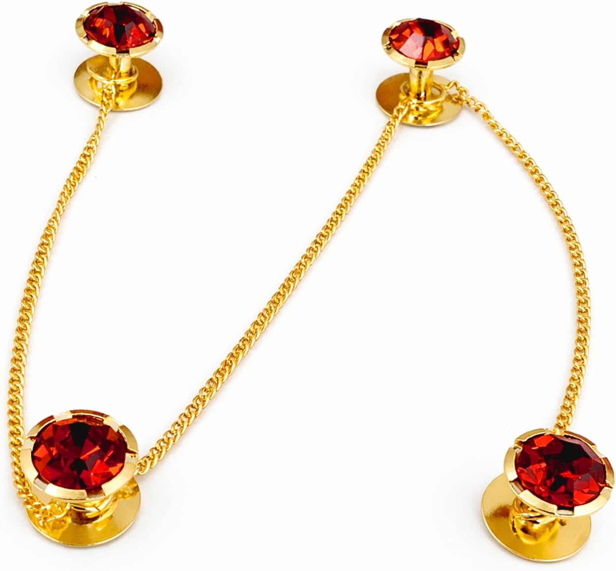 Original Round Gold Plated Kurta Buttons Studs Cufflinks With Chain for Men & Women (Red Kurta Buttons For Men)