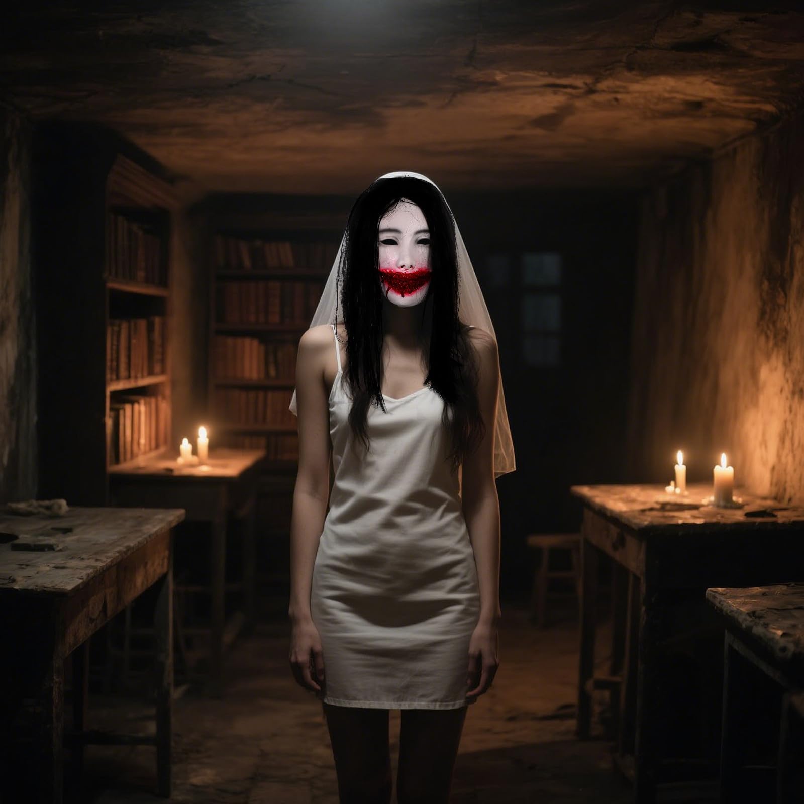 Tofficu 4 Pièces Masques Effrayants pour Femmes en Latex, Long Cheveux, Halloween