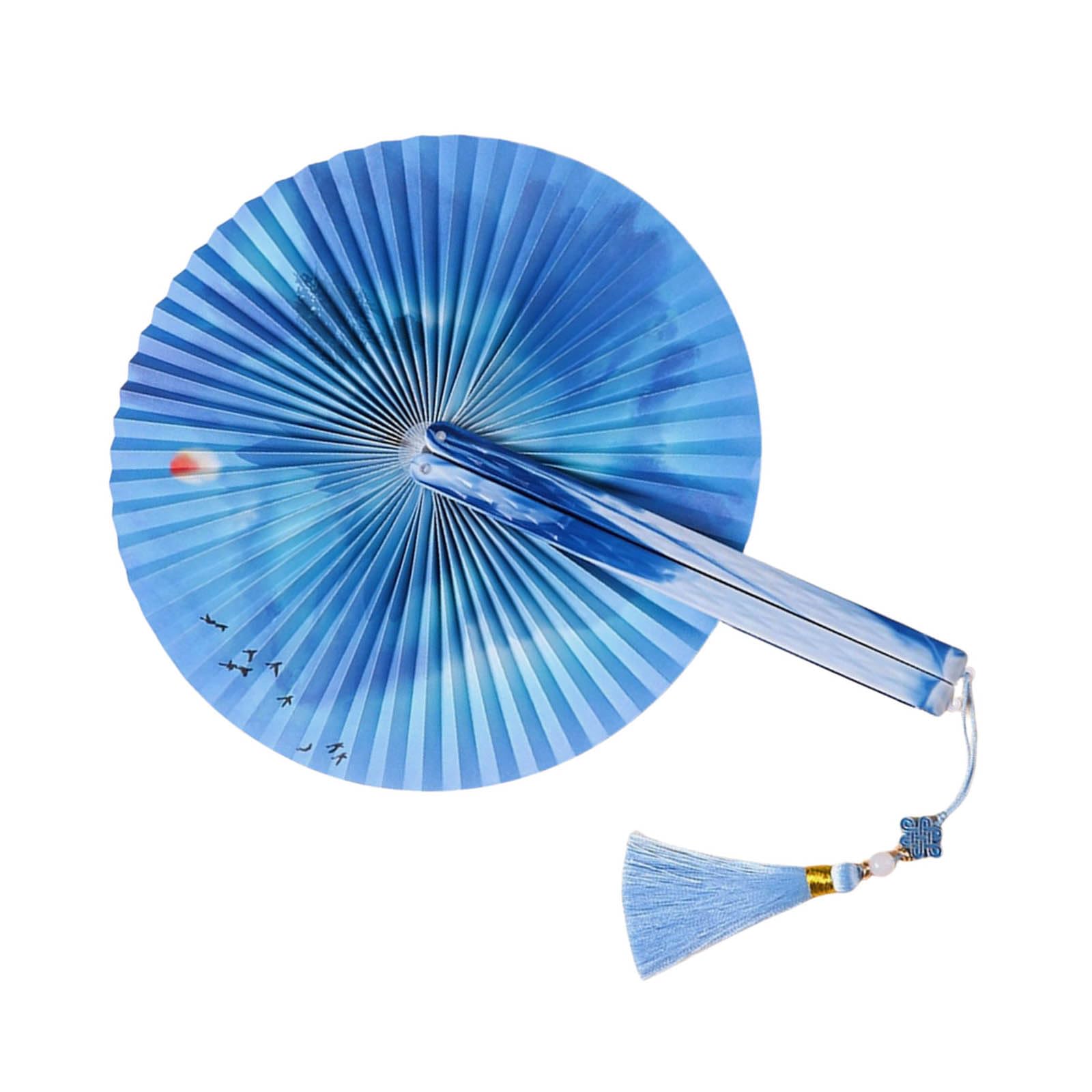 PURPLELILY Handheld Folding Fan with Pendant Vintaged Designing Paper Fan Perfectly for Women ’ s Event and Decoration Dance Elegant Hand
