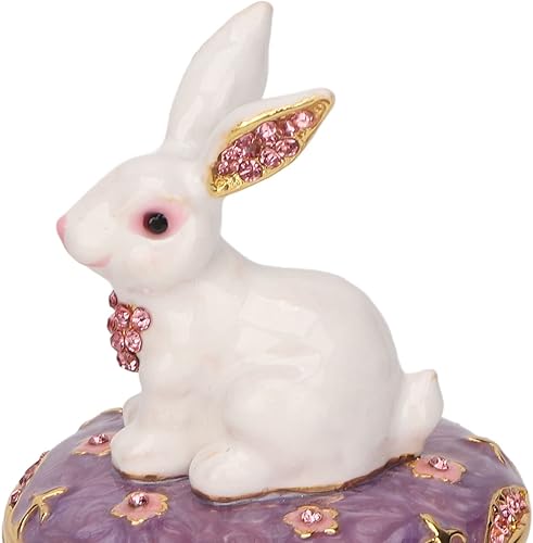 Vista 6 de Srliya Caja de baratijas de conejo esmaltada pintada a mano, organizador de joyas con bisagras para almacenamiento de aretes de mini anillos, adorno