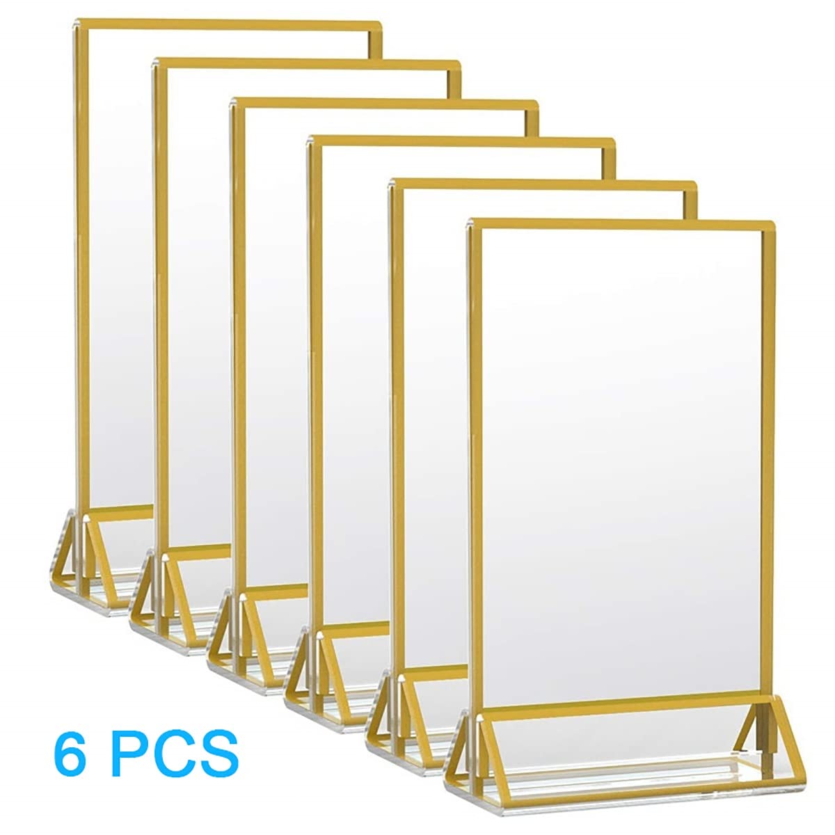 Soportes acrílicos dorados para números de mesa para bodas, paquete de 6 marcos de fotos de acrílico transparente dorado, soporte de exhibición de menú de mesa de doble cara de 4 x 6 pulgadas