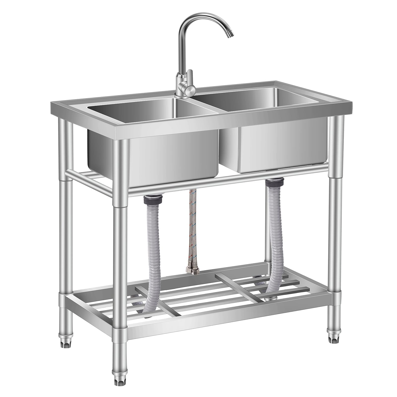 Commercial Freestanding Stainless Steel Utility Basin with Worktop