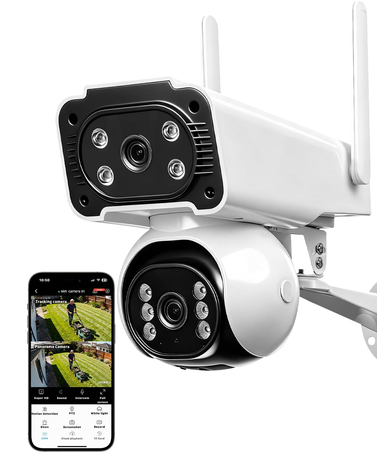 Kamera bezpieczeństwa z dwoma obiektywami 4K na zewnątrz, bezprzewodowa kamera monitorująca, kamery do bezpieczeństwa domowego, wykrywanie/śledzenie AI, noktowizor kolorowy, dwukierunkowy