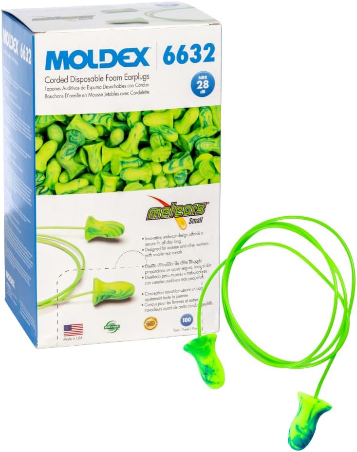 Moldex Meteors® Corded Soft Foam Earplugs – Comfortable Disposable Ear Plugs for Hearing Protection, NRR 28dB Noise Reduction, Fit for Small Ear Canals, 100 Pairs Individually Wrapped, 6632