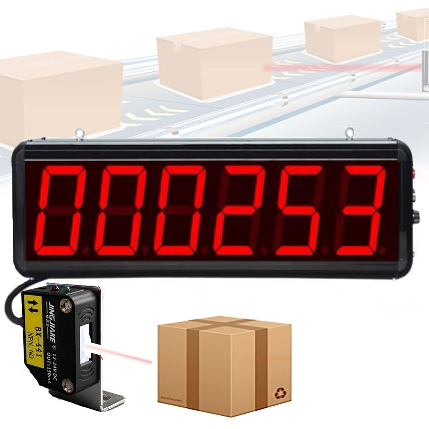 LYDZUSDP Single Probe Counter,6 Digital LED Counter Meter,Sensing Distance 30CM&Count Up to 999999,Counting Sensitivity 4 Gears Switching