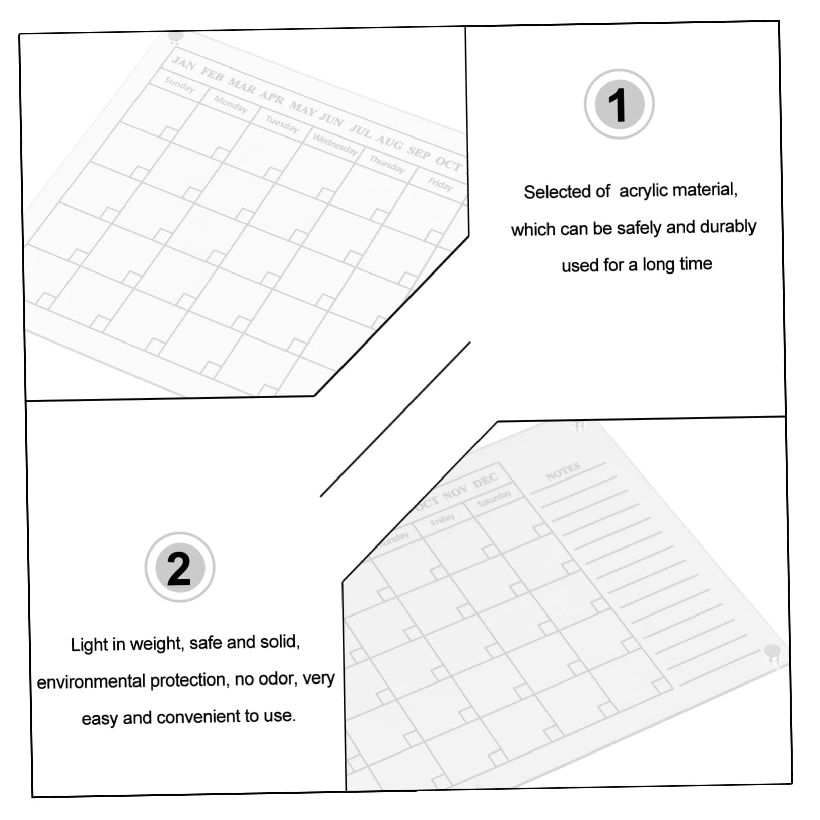 Operitacx Calendrier Magnétique pour Organisation et Planification en Acrylique Effaçable à Sec Lisse Tableau Blanc Transparent pour Bureau
