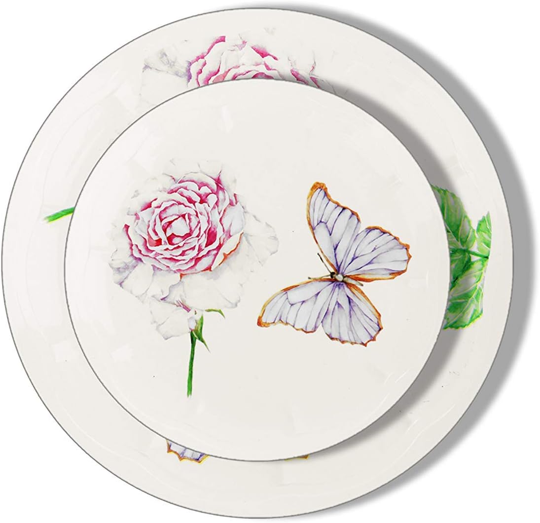 Butterfly Party Plates - Elegant Disposable Plastic Dinnerware Plates - Real China Look - Hard and Reusable (12 Piece Pack - Ivory - 9 Inch Round)