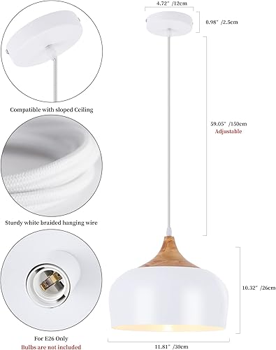 Miniatura 3 de POLITAMP Luces colgantes modernas, lámpara colgante de cúpula de madera, lámpara colgante ajustable para isla de cocina, comedor, sala de estar,