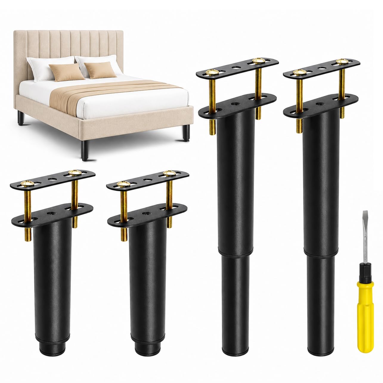 Engelblick 4 Pezzi Piedini per Rete a Doghe in Metallo, Altezza Regolabile Senza Foratura, Piedi di Supporto Centrale per Letto e Mobili, Set da 4 (18-34 cm)