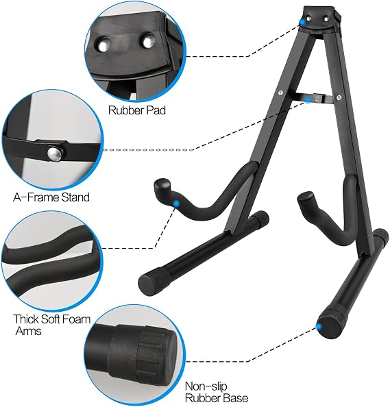 DkOvn 1 Pack Folding Guitar Stand, with Non-Slip Rubber and Foam Arms