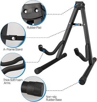 DkOvn 1 Pack Folding Guitar Stand, with Non-Slip Rubber and Foam Arms