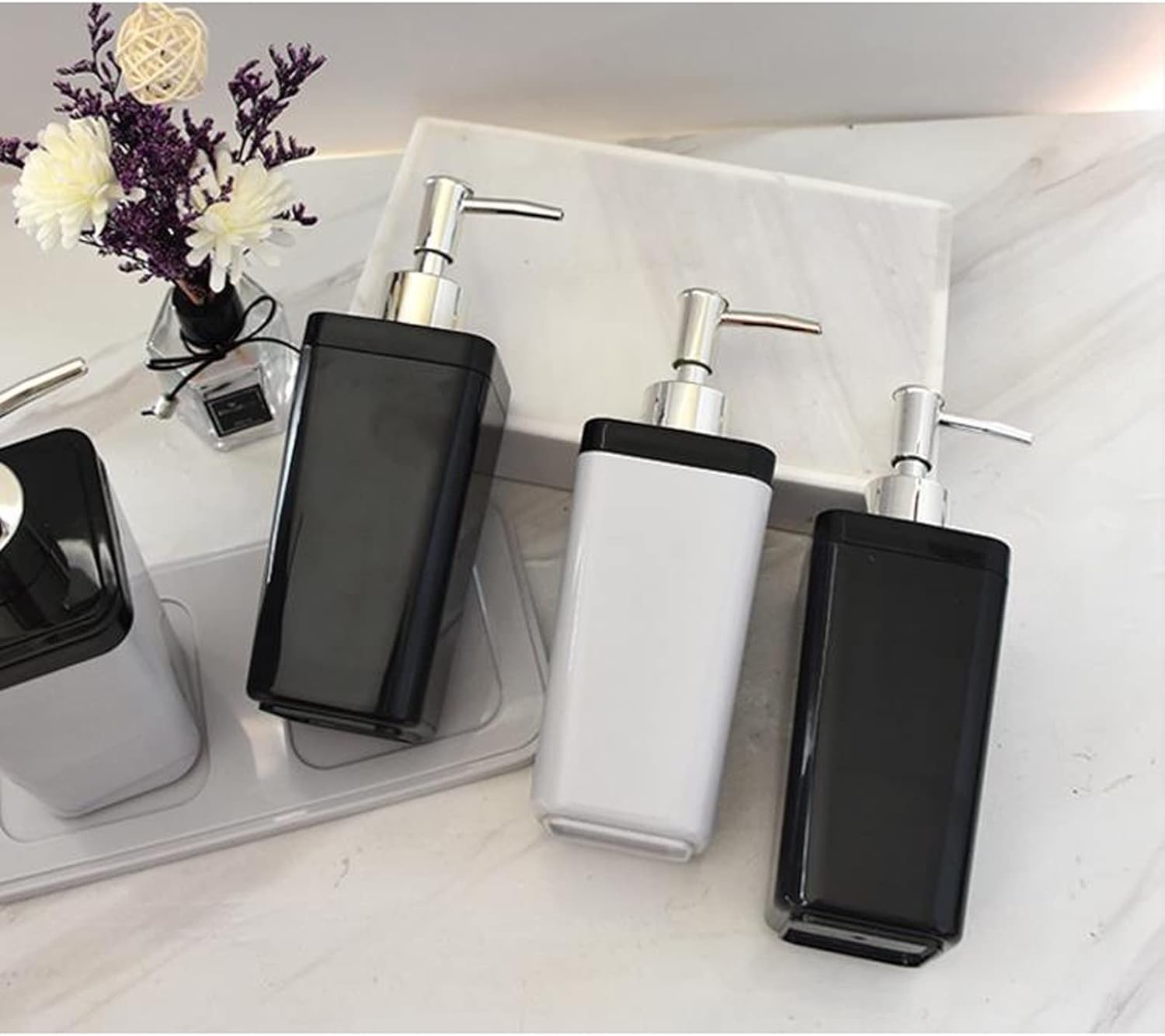 Soap Pump Dispenser Acrylic Soap Dispenser Shampoo Bottle 350ML Lotion Bottle Bathroom Decoration Supplies Bottles Dispenser (Color : Gris)