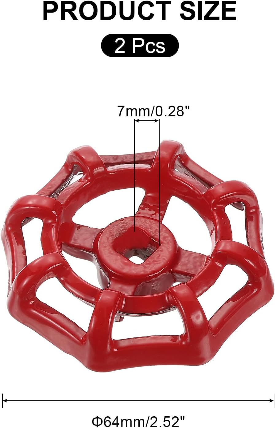 uxcell Outside Faucet Handles,2Pcs 7 x 7mm-Round Wheel Handle Water Spigot Handle Replacement for Garden, Courtyard, Bathroom (Red)