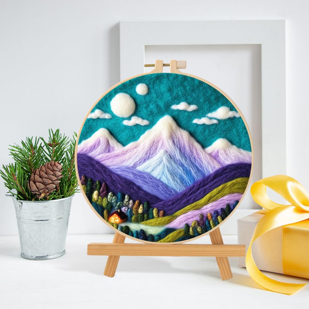 Christmas DIY Needle Felt Starter Kit, Needle Felting Kit Beginner, Easy Needle Felting Wool with Picture Frame, Foam Pad, Instructions, and Felt Cloth, Great Gift Decoration, Style 3