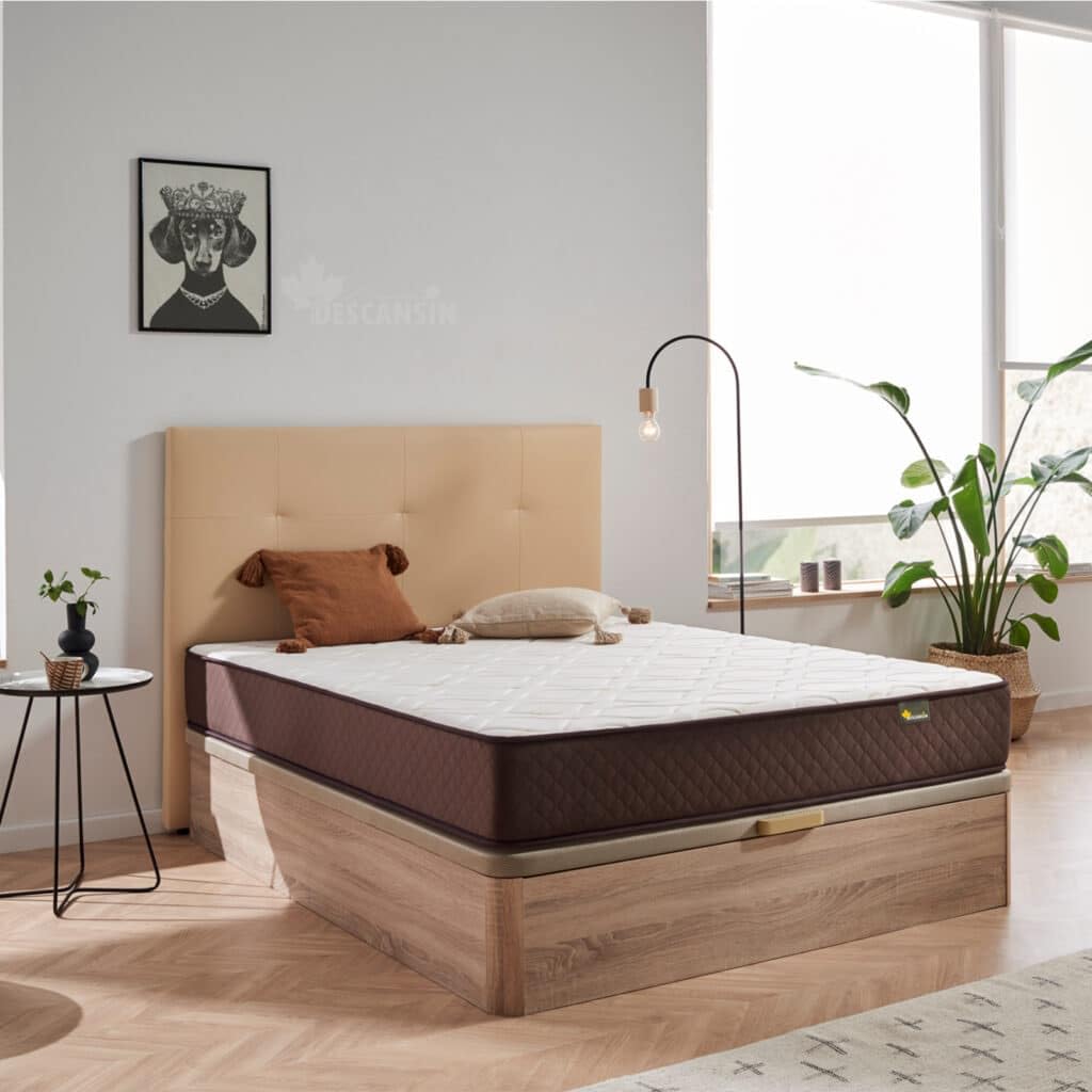 DESCANSIN Pack Colchon + Cabecero + Canape Abatible Maxima Comodidad | Gran Almacenaje (160x200, Beige)