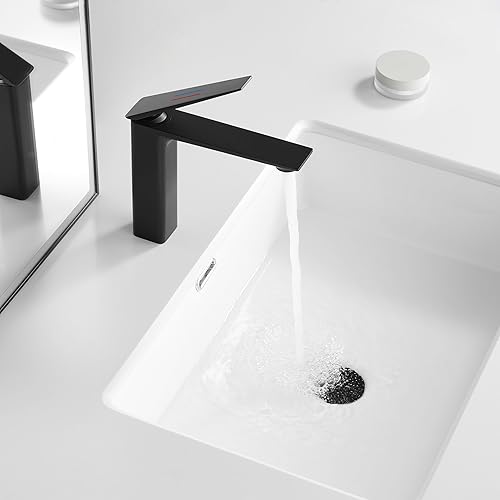 Miniatura 4 de Grifo de lavabo de latón extra largo de un solo mango, un agujero, lavabo, mezclador, montaje en cubierta, negro mate