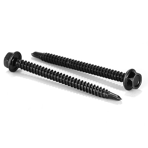 Tornillos de chapa metálica #10 x 2 pulgadas, 100 unidades de acero inoxidable 410 tornillos Tek de cabeza hexagonal de acero inoxidable 410