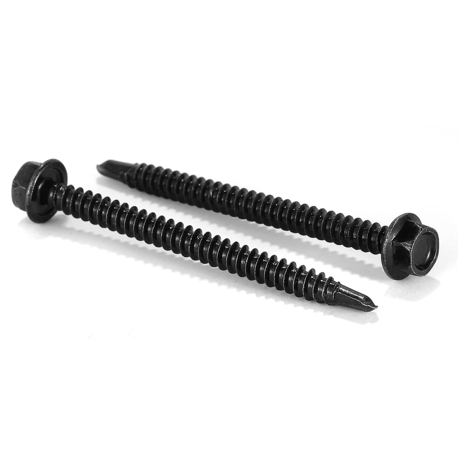 #14 x 2-1/2" Sheet Metal Screws 100PCS 410 Stainless Steel Hex Washer Head Tek Screws Fast Self Tapping Screws Black Oxide by SG TZH