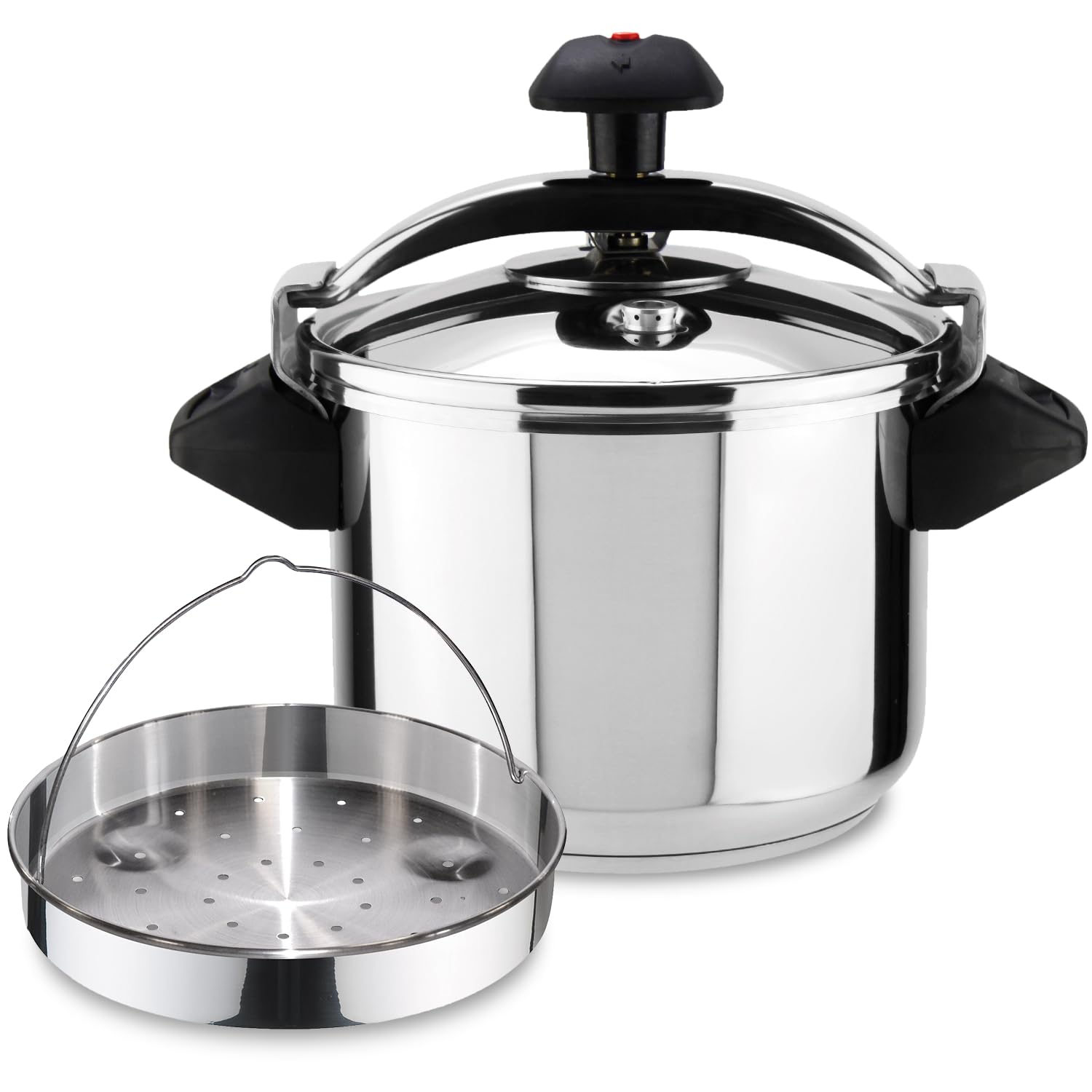 Magefesa Inoxtar - Olla Express Tradicional de 6 Litros + Cestillo, Acero Inoxidable 18/10, Inducción, Cocina Sana, Pomo Rotatorio, Fondo Termodifusor