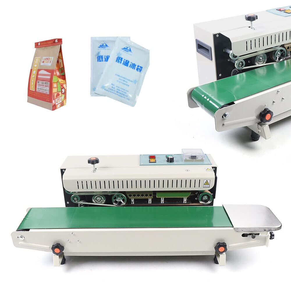 Máquina Selladora Continua Automática FR-900, Sellado de Cinta Horizontal con Control de Temperatura Máquina de Sellado para Bolsas de Plástico Bolsas de Papel de Aluminio Sellado de Alimentos