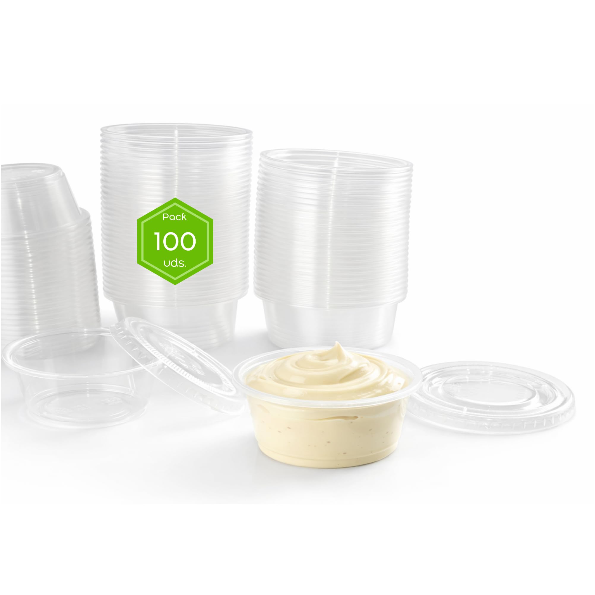 Atakito Salseros Plástico PET Transparente con Tapa – Mini Tapers de plástico 30ml 60ml 100ml – Envases Salsa Individuales Pack 100 300 1000 Unidades para Take Away Hostelería — view 7