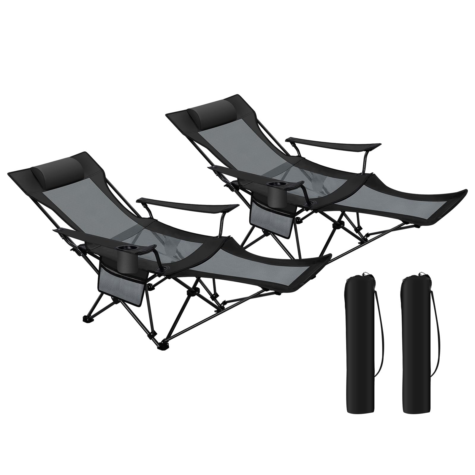 WOLTU Lot De 2 Chaises Pliantes Avec Dossier Réglable 90-155° – Repose-pieds Amovible, Porte-gobelet – Pour Pêche, Camping, Plage