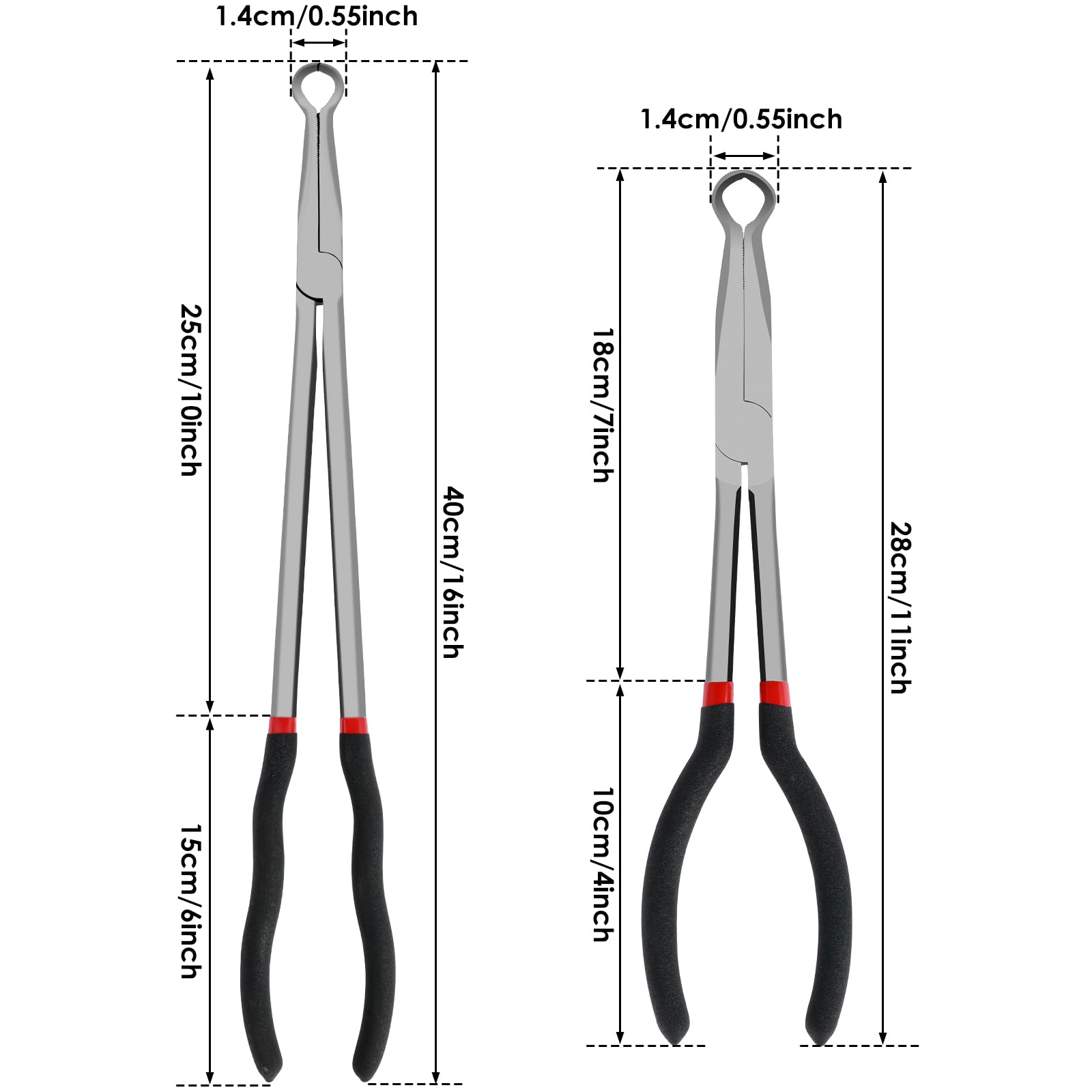 2Pcs Hose Gripper Plier Set, 11inch 16inch Electrical Disconnect Pliers, O-shaped Hose Clamp Pliers, Steel Long Handle Spark Plug Removal Pliers for Hard to Reach Narrow Spaces
