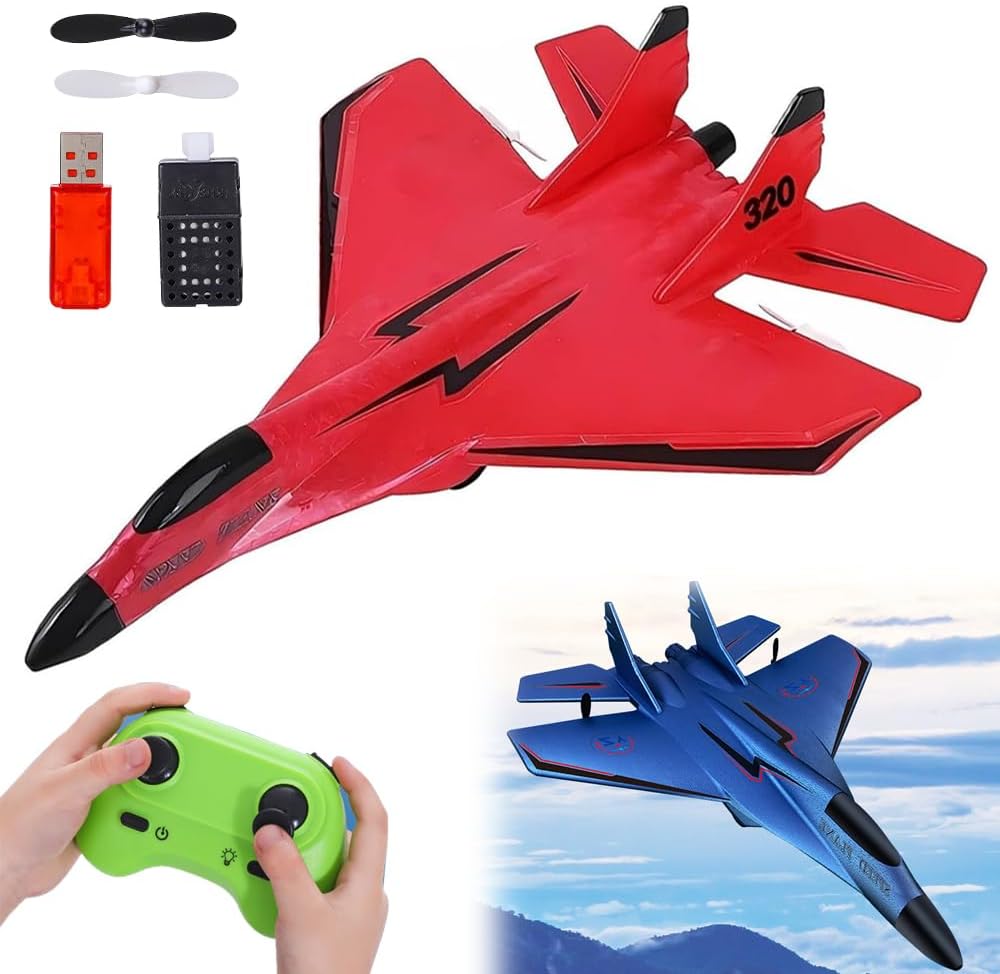 New Remote Control Wireless Airplane Toy, 2.4GHz RC Remote Control Fighter Model Toy, Remote Control Helicopter Drones RC Jet Fighter Planes Toys with Lights for Kids Adults (Red-320)