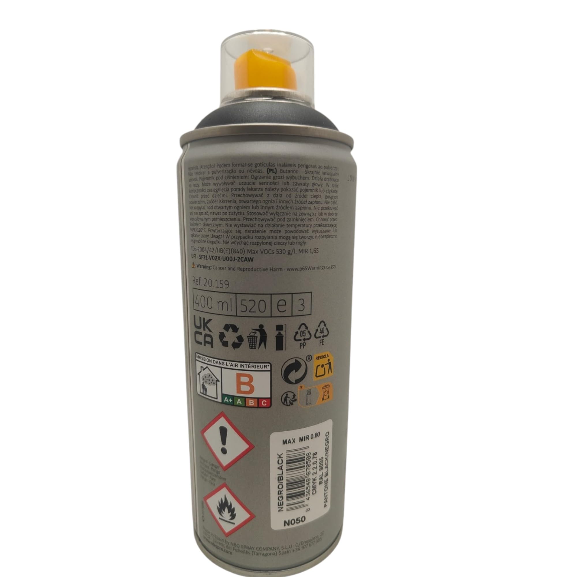 PROGAL COLORS NBQ Sprühfarbe, 6 x 400 ml, matt, Restaurierung, Straßenkunst, Dekoration, DYV, Graffiti, geringer Druck (Mix, 6)