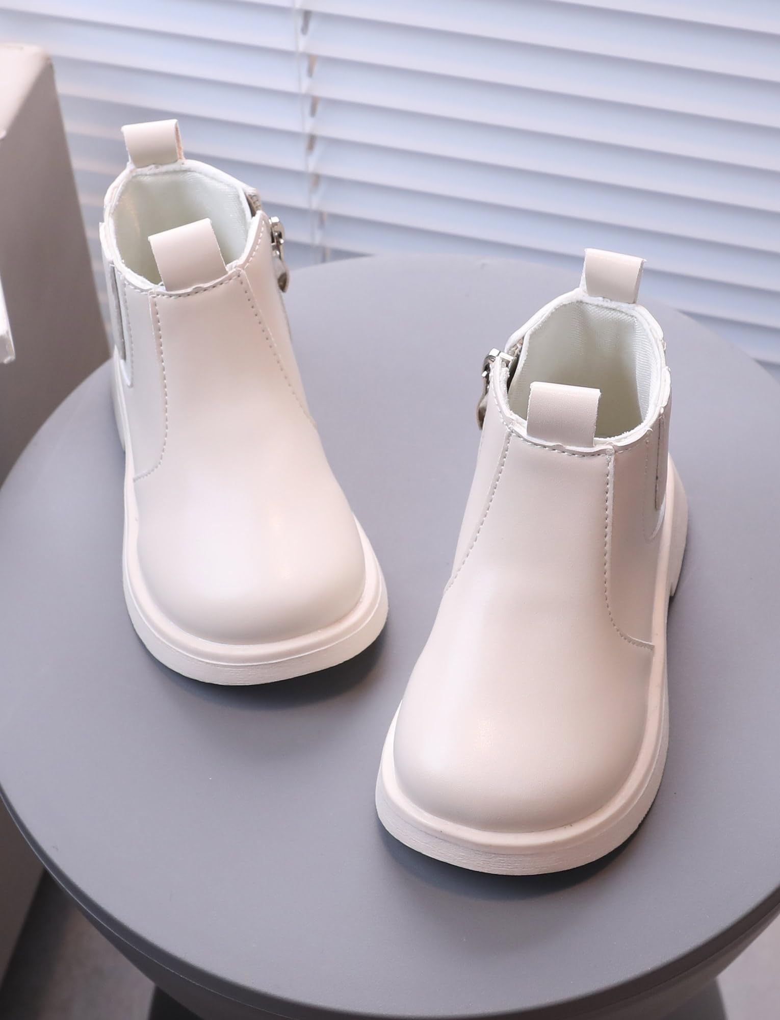 Maeau Bottes Courtes en Cuir Enfant Garçon et Fille Bottines à la Cheville avec Fermeture Éclair Bottes Classiques Imperméable Chaussures Antidérapant d'hiver Automne Printemps Souples 22-31 EU