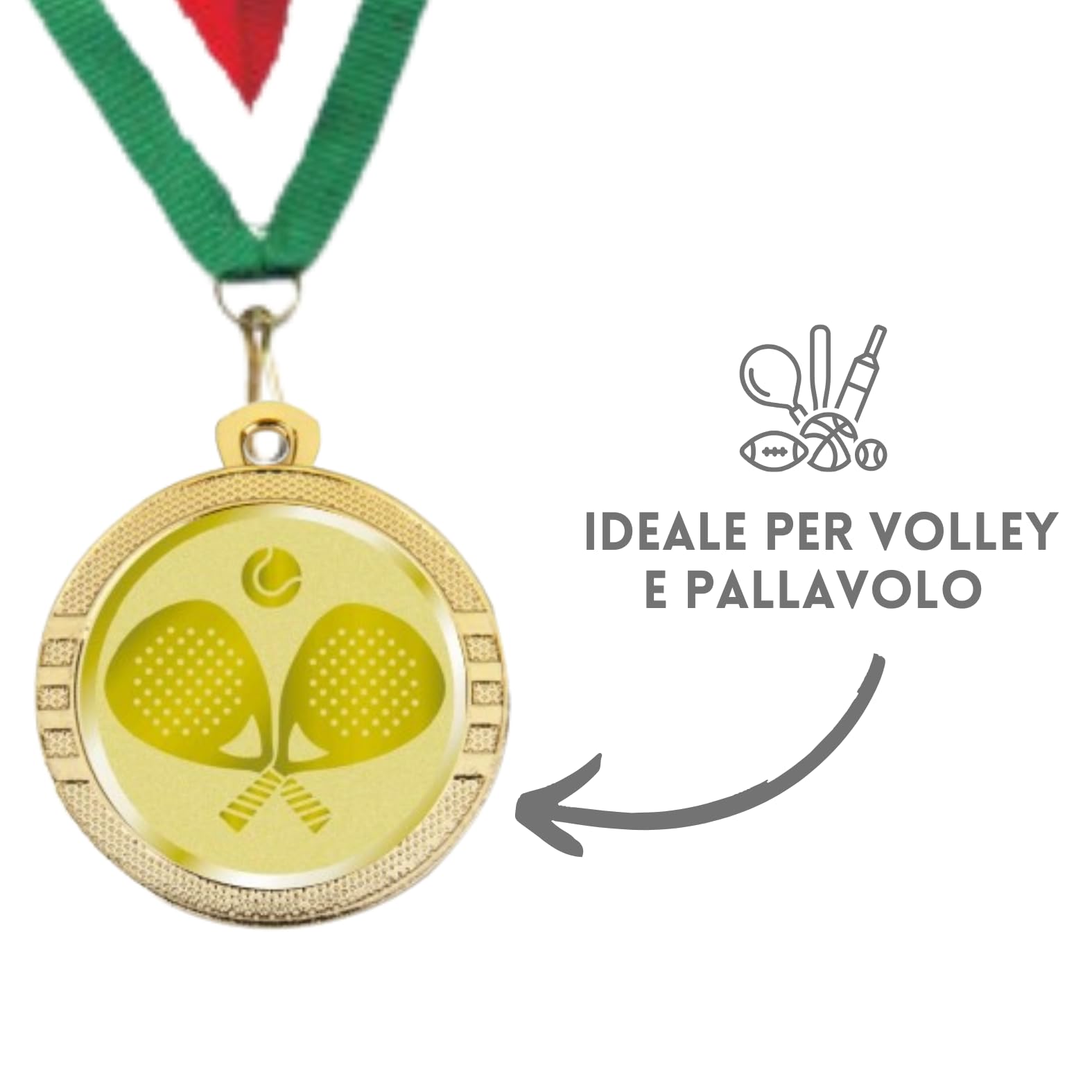Stock Medaglie Premiazioni Personalizzate Padel da 3,2 cm con Laccetto Medaglia Personalizzabili in Metallo con Stampa Personalizzata, Gare, Sport | 23.001.1PAQ