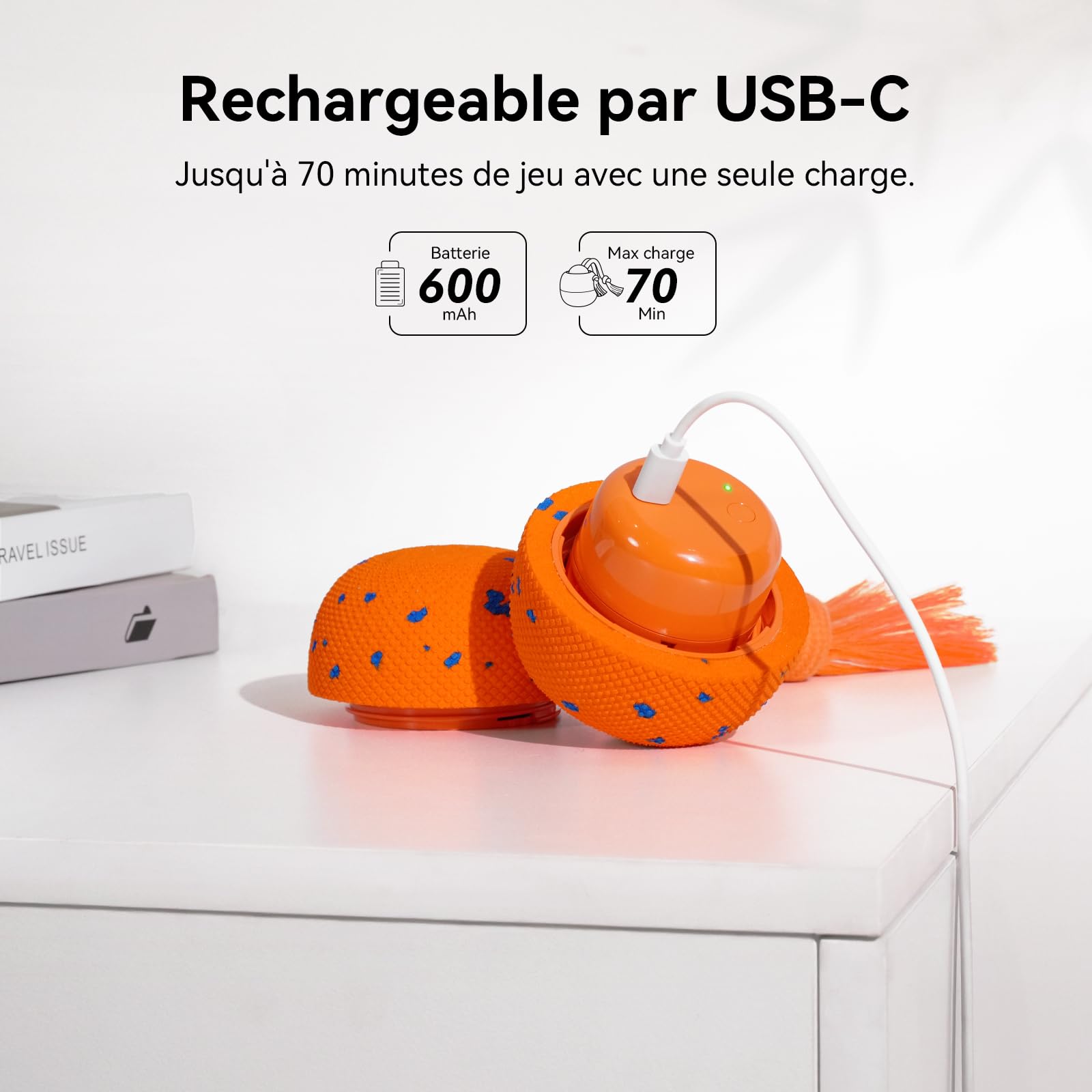 Cheerble Balle Interactive pour Chien - Wicked Ball Rolly avec Queue & Aboiements, Jouet Intelligent pour Chien avec 3 Modes, E-TPU, Rechargeable USB-C, pour Chiens de Taille Moyenne à Grande, Orange