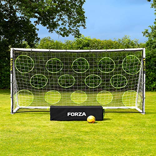 FORZA 3,6m x 1,8m Fußballtore | Allwetter-Gartentore aus uPVC – Minutenschnell aufgebaut! Inklusive optionalem Trainingsfußball, Torfolie und Tragetasche (Fußballtor, Ball, Zielwand und Tasche)