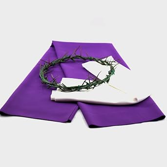 LYFOOHEART Wearable Crown of Thorns 8 inch with Purple & White Cloth 3.3x2.5 FT Biblical Jesus Thorn Crown for Easter, Good Friday, Church Drama & Religious Display
