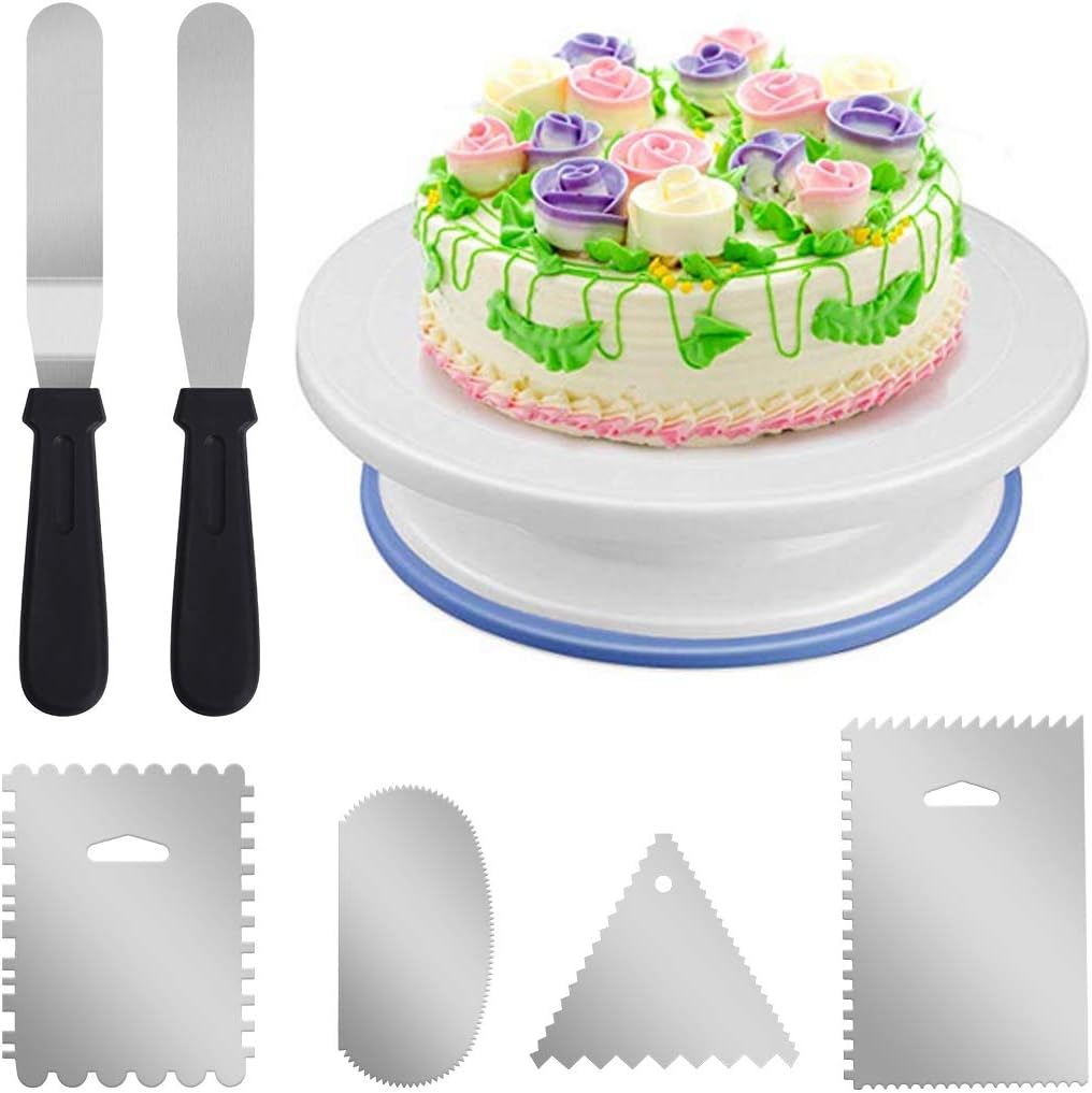 Cake Decorating Turntable, CHfine 11 Inch Rotating Cake Stand with 2 Icing Spatula and 4 Icing Smoother, Revolving Cake Stand Cake Decorating Stand