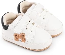 Infant Baby Boys Girls Moccasins Sneakers Bear Embroidery Soft Sole Flat PU Leather Anti-Slip Prewalkers Pram Toddler Trainers Run First Walker Shoes for 0-18 Months