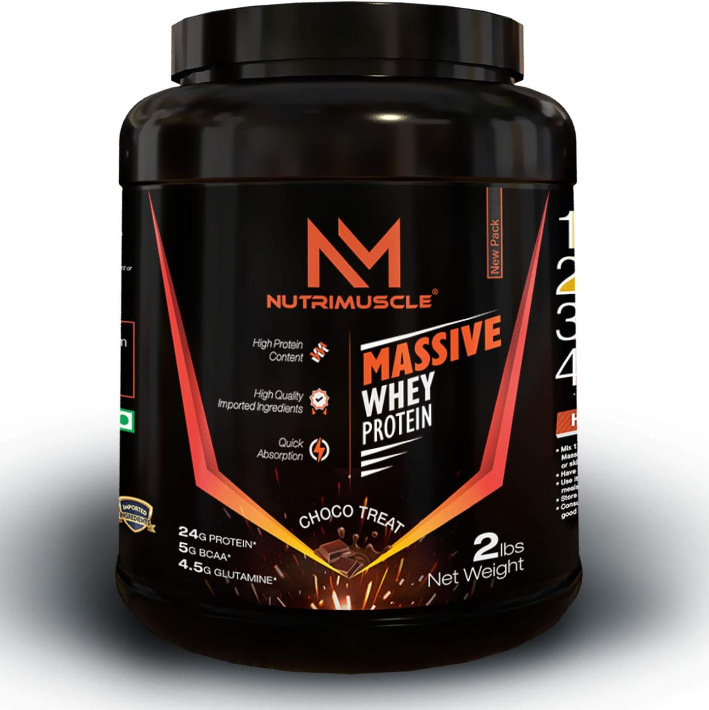 NutriMuscle Premium Whey Protein - 2 lbs- 30 Servings with Added Digestive Enzymes (Choco Treat)