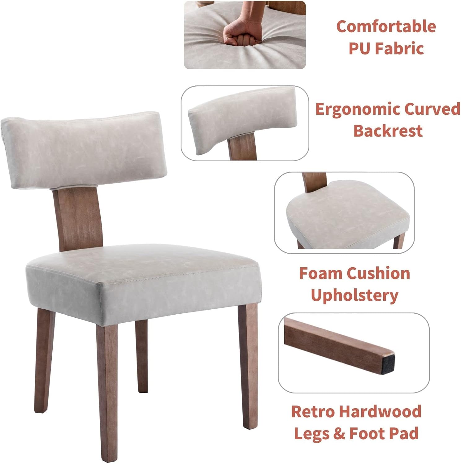 Gray Faux Leather Upholstered Dining Chairs with Wood Legs, Set of 2