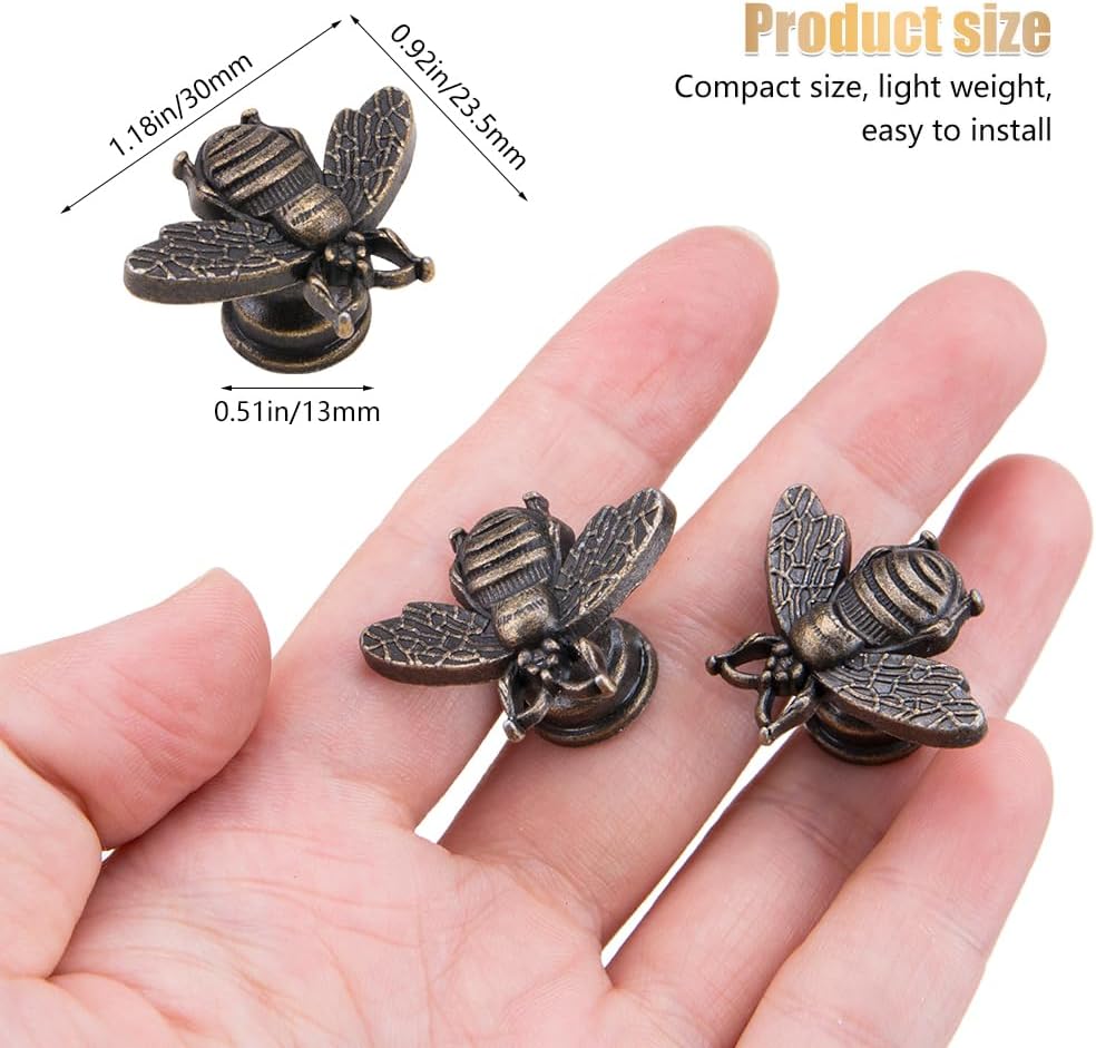 10Pcs Stylish Metal Bee Shaped Knobs Vintage Knobs for Cabinets Funky Drawer Pulls and Knobs for Dressers Drawers Wardrobes a Unique Furniture Makeover