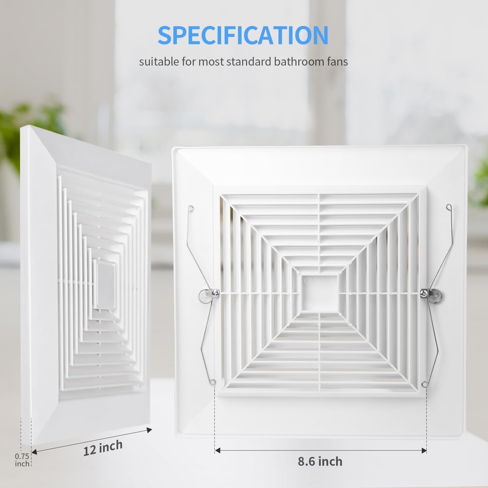 HSSHSYA 12x12''Bathroom Exhaust Fan Cover with Springs,ABS Plastic Square Ceiling Laminar Air Flow Air Conditioning Grilles Diffusers,Air Diverter,vent cover,Ventilation Fan (1, 12in