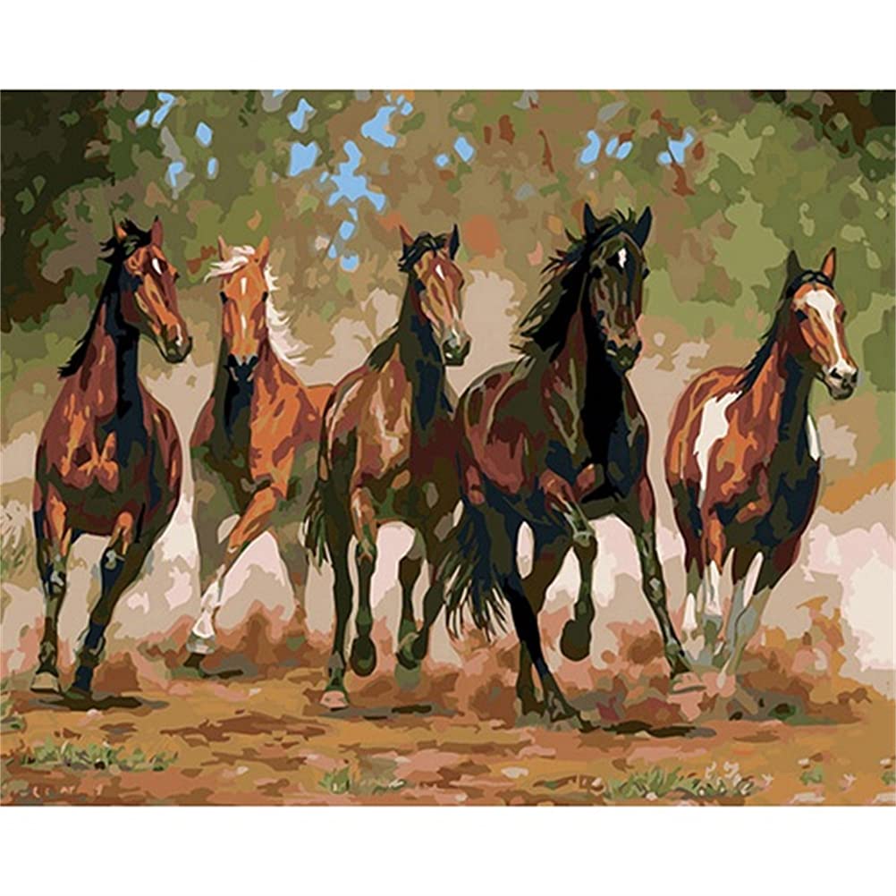 Meecaa Horse Paint By Numbers Running Animal Splash Kit For Adults Beginner Diy Oil Painting 16X20 Inch (, Framed)