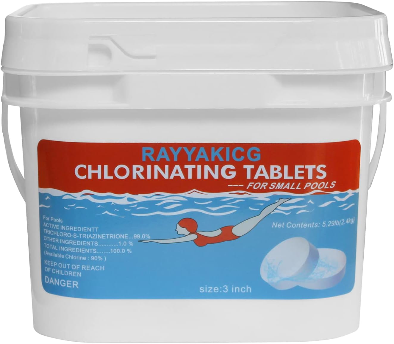RAYYAKICG 3 Inch Individually Wrapped Pool Chlorine Tablets 5 lb Long