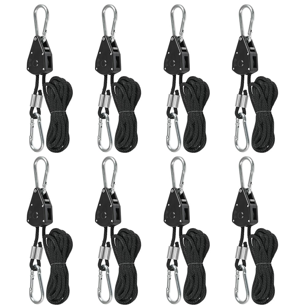 Corde à Cliquet avec Crochet 8 Pcs TIMESETL Poulie a Cliquet 150 Livres Tendeur de Corde a Cliquet, Crochet Reglable Sangle a Cliquet pour Lampe Plante, Voile Ombrage, Sangle pour Auvent Camping Car
