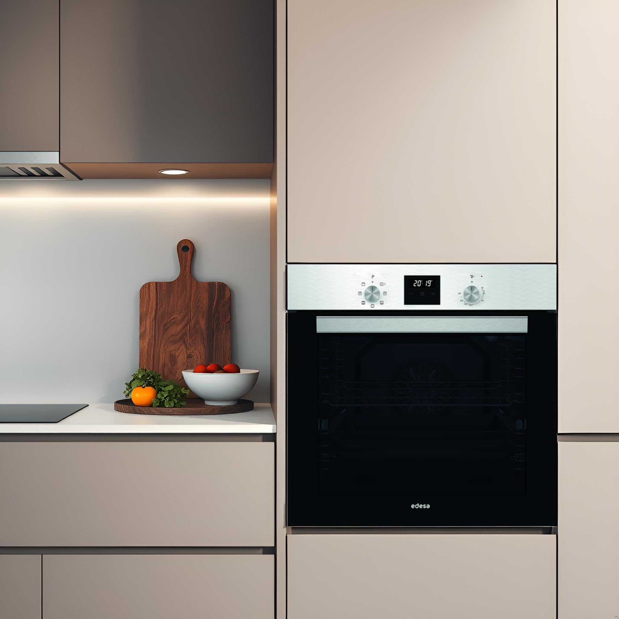 Edesa Horno Multifunción EOE-6040 X/A 80L 7 Programas Cocinado Display LED Esmalte ETC Fácil Limpieza Puerta de Cristal Negro Panel Control Inoxidable Color Inox Negro